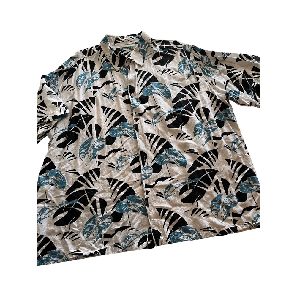 Cubavera Mens 3XLT Tropical Leaf Rayon Button Down Shirt White Black Blue SS